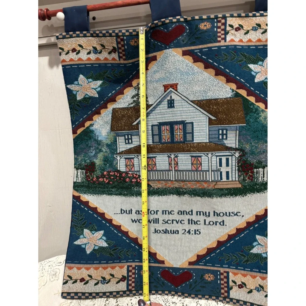Joshua 24:15 Woven Tapestry Wall Hanging House Scripture Decor Blue 18x21